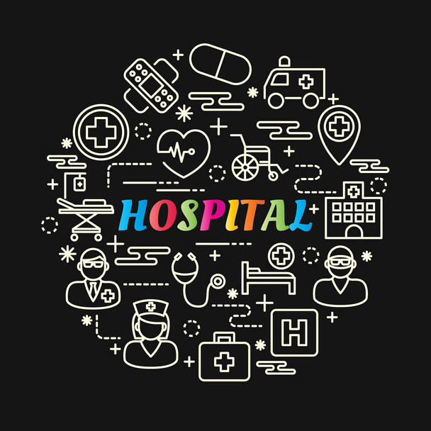 Νοσοκομείο πολύχρωμα ντεγκραντέ με εικονίδια γραμμής που - Διάνυσμα, εικόνα