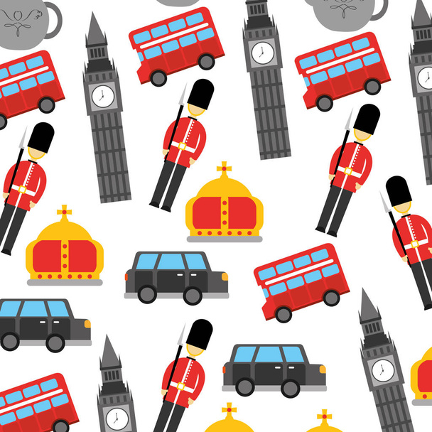 Londra ve Birleşik Krallık şehir asker taç taksi otobüs büyük ben simgeler - Vektör, Görsel