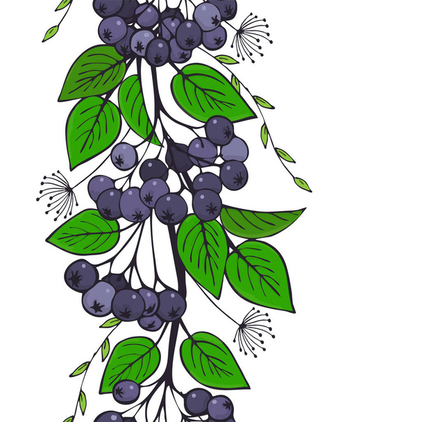 naadloze sieraad van zwarte ashberry. tak van aronia patroon - Vector, afbeelding