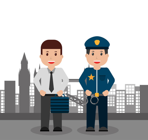 uomini lavoratori commercio e polizia persone città sfondo
 - Vettoriali, immagini