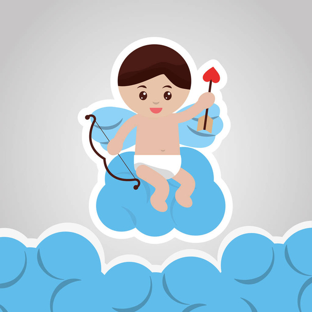 βέλος αγάπης Έρως holidng τόξο που κάθεται στο μπλε σύννεφα - Διάνυσμα, εικόνα