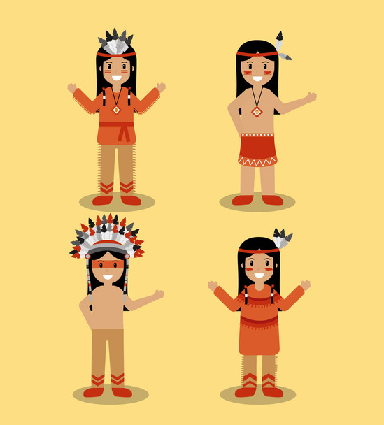 native american indian people with traditional costume - Vector, Image