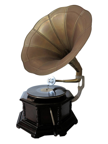 Vintage old gramophone record player isolated over white - Photo, Image