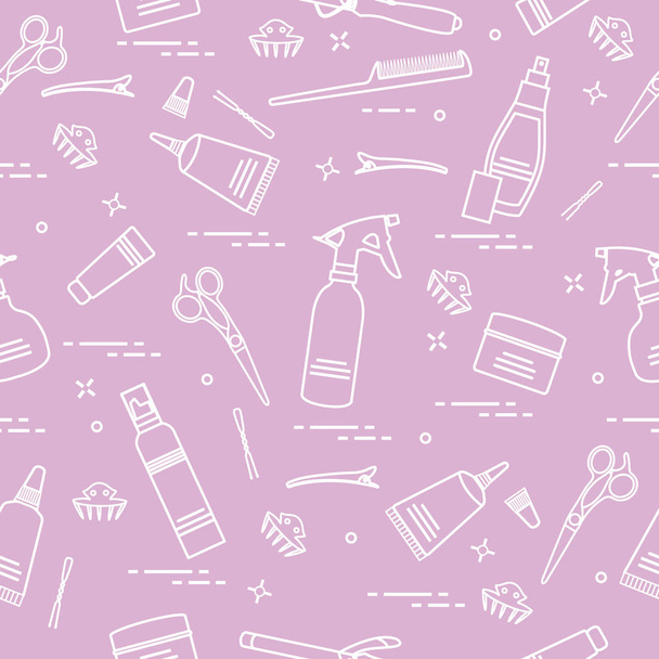 Seamless pattern with professional hairdresser tools. Fashion an - Vektor, obrázek