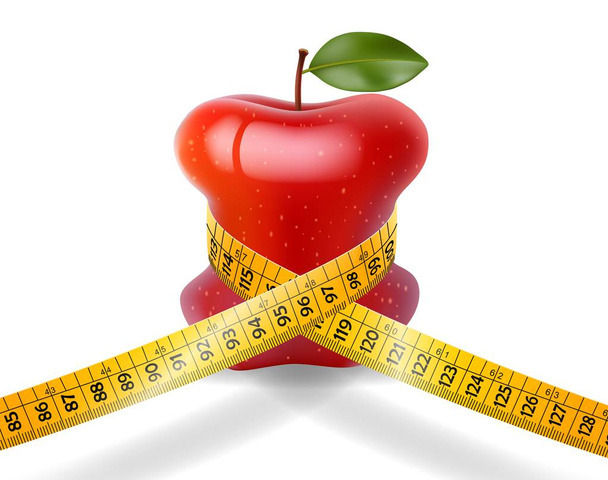 Dieting concept redapple with measuring tape on white background - Vector, Image