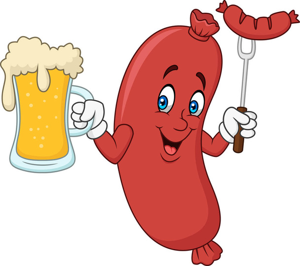Hotdog dessin animé boire de la bière - Vecteur, image