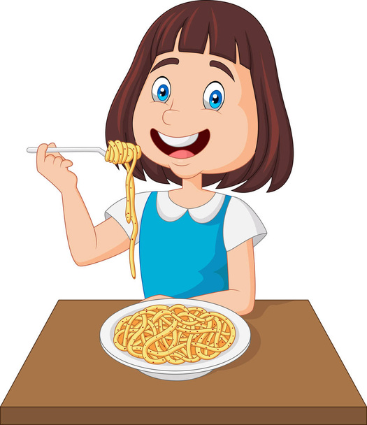 Little girl eating spaghetti - Vector, Image