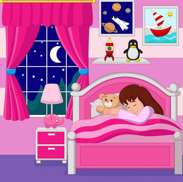 Dibujos animados niña durmiendo
 - Vector, Imagen