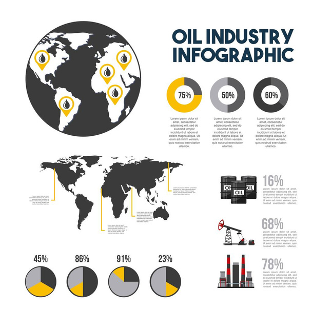oil industry infographic gas extraction charts diagram with world map - Vector, Image