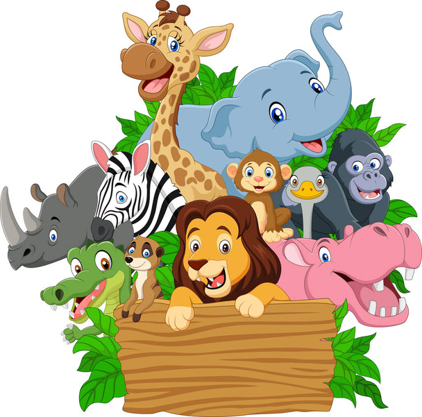 Desenhos animados animal selvagem com tabuleta em branco
 - Vetor, Imagem