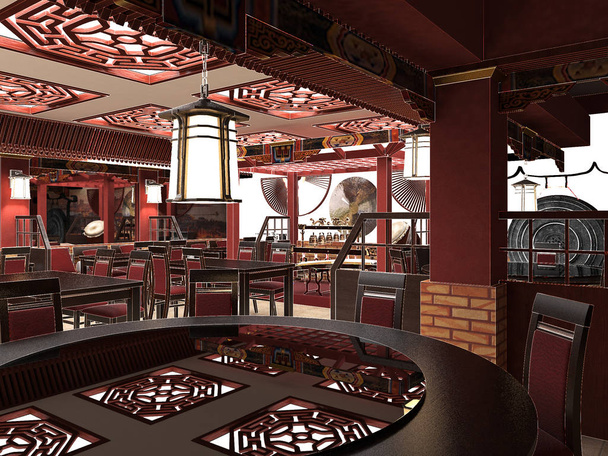 3d renderizado de un restaurante chino interior
 - Foto, Imagen
