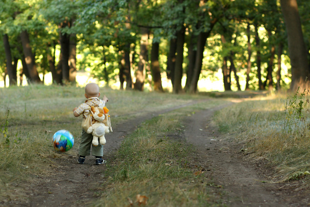 Boy walking along a forest road - Valokuva, kuva