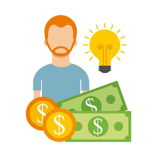 man character money idea business funding help - Vector, Image