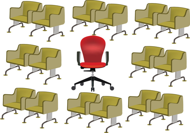 aantal groene stoelen en een rood - Vector, afbeelding