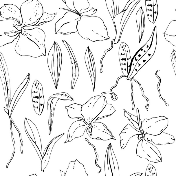 Seamless floral pattern with romantic orchid flowers. Endless texture for elegant floral and season design - Vector, Image