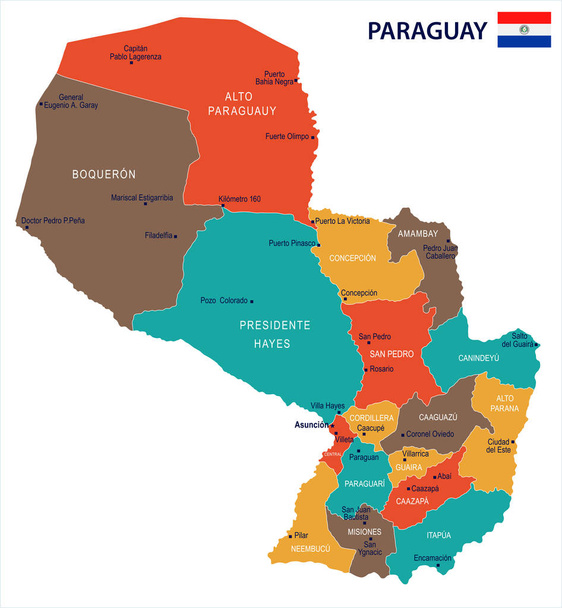 Παραγουάη - Χάρτης και σημαία λεπτομερής εικονογράφηση διάνυσμα - Διάνυσμα, εικόνα