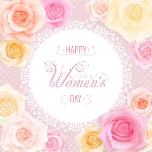 Χαρούμενος κάρτα ημέρα γυναικών με τριαντάφυλλα - Διάνυσμα, εικόνα