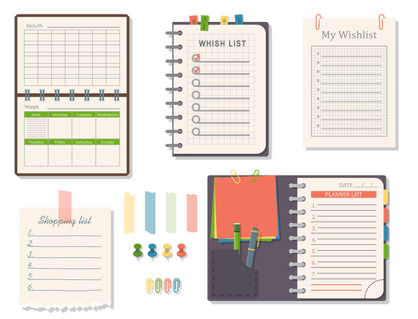 Agenda list vector business portapapeles de papel estilo plano autoadhesivo checklist notas calendario planificador organizador artículo ilustración
. - Vector, imagen