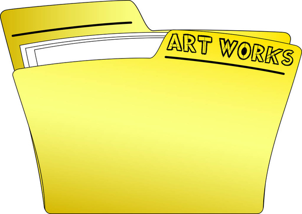 Значок жёлтой папки, содержащий некоторые документы и имеющий запись ART WORKS - вектор
 - Вектор,изображение