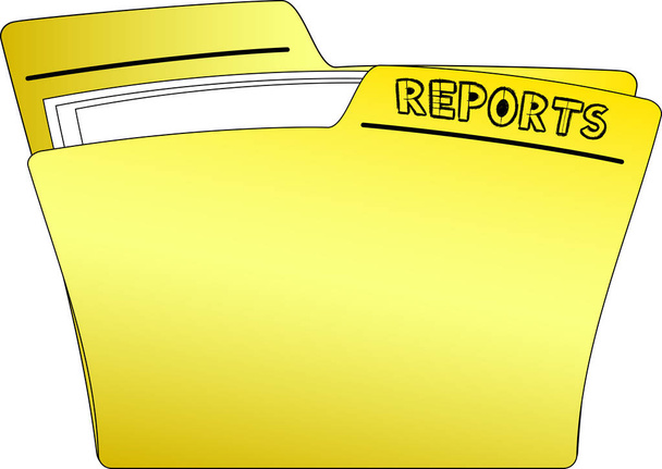 Το εικονίδιο του ένα κίτρινο φάκελο που περιέχει ορισμένα έγγραφα και έχοντας το γράφουν εκθέσεις - διάνυσμα - Διάνυσμα, εικόνα