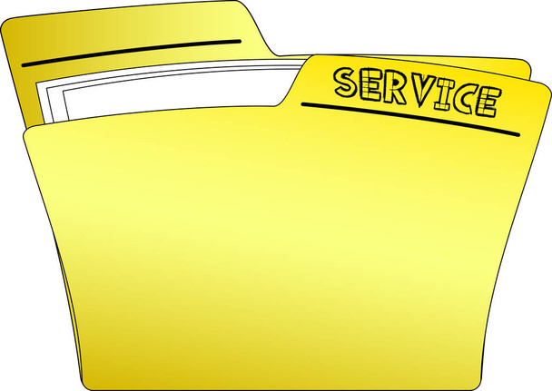 Το εικονίδιο του ένα κίτρινο φάκελο που περιέχει ορισμένα έγγραφα και έχοντας το γράφουν υπηρεσία - διάνυσμα - Διάνυσμα, εικόνα