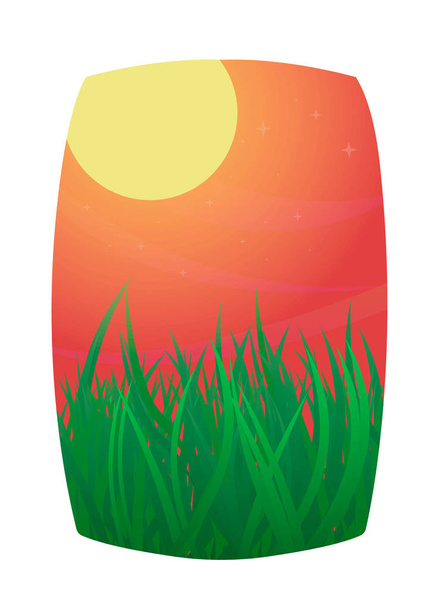 Vector Illustration of Green Fields And Sunrise Sky - Vector, Image