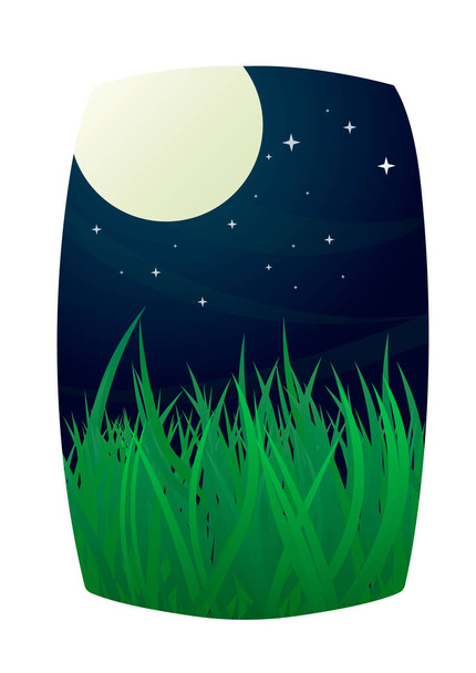 Полнолуние и звездное ночное небо с травой
 - Вектор,изображение