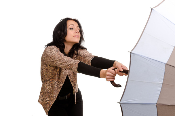 Красивая брюнетка с зонтиком
 - Фото, изображение