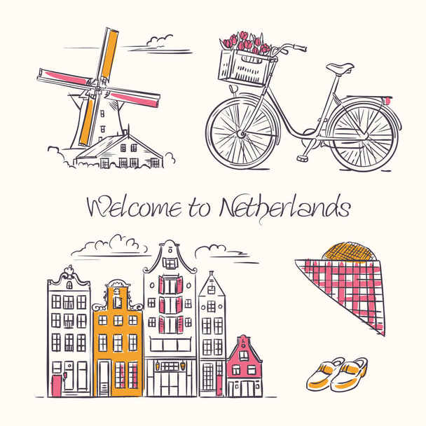 Άμστερνταμ σύμβολα στο σχηματικό ύφος. - Διάνυσμα, εικόνα