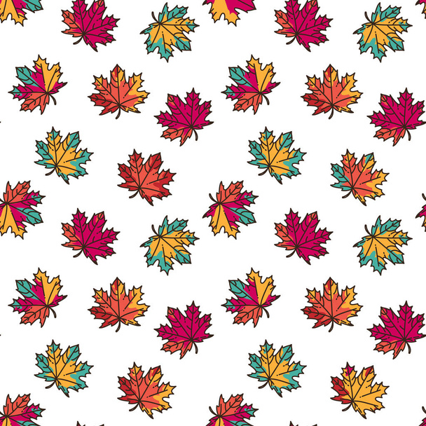 Patrón sin costuras con hojas planas de arce de colores
 - Vector, Imagen