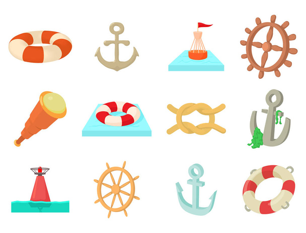 Conjunto de ícones de objeto marinho, estilo cartoon
 - Vetor, Imagem