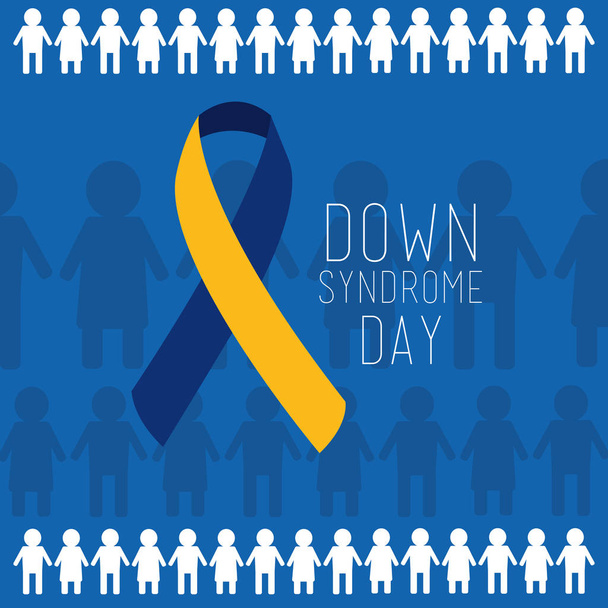 down syndrome day blue and yellow ribbon people background - Vector, Image