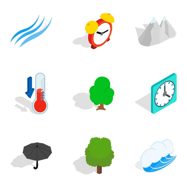 Conjunto de iconos delanteros de tormenta, estilo isométrico
 - Vector, imagen