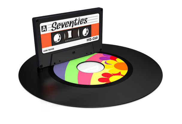 vinyl record and compact cassette - Zdjęcie, obraz