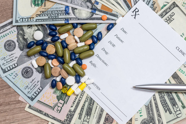 Cost of medicine - blank, money and pen - Photo, Image