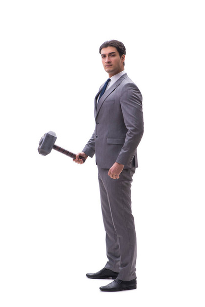 Businessman with hammer isolated on white background - Foto, imagen
