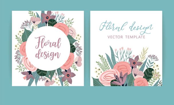 Vector templates with flowers. Design for card, poster, banner, invitation, wedding, greeting. - Vector, Image