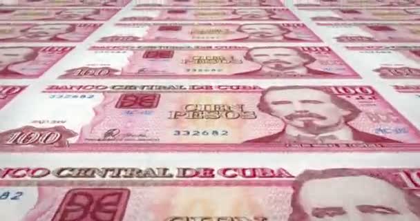 Banknotes of one hundred cuban pesos of central bank of Cuba, cash money, loop - Footage, Video