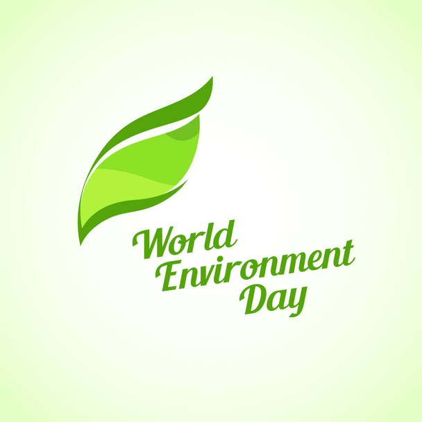 Green Leaf on Bright Background, Vector Illustration - World Environment Day Emblem with Caption - Vektor, kép