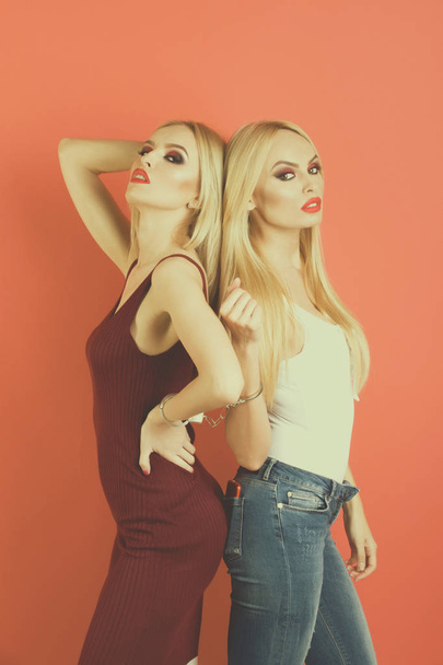 women twins, friends with bright makeup - Фото, изображение