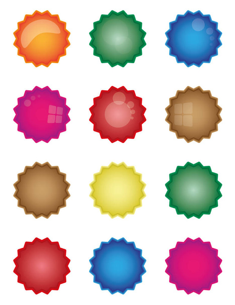 farbenfrohe Starburst-Abzeichen-Formen, Starburst-Siegel, glänzend - Vektor, Bild