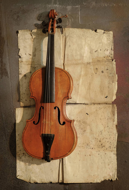 Geige auf dem alten Grunge-Fleckenpapier - Foto, Bild