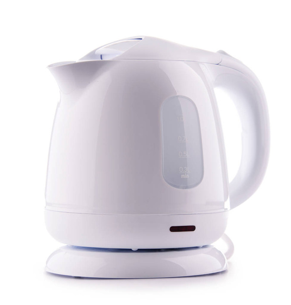 White plastic electric kettle isolated on white - Fotografie, Obrázek