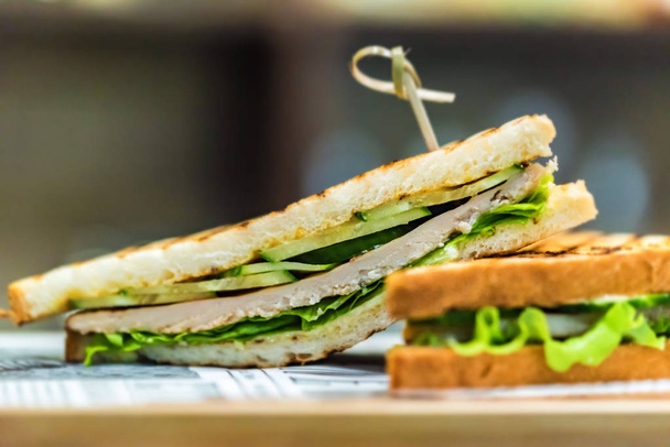 Delicious grilled sandwiches with lettuce close - Photo, Image