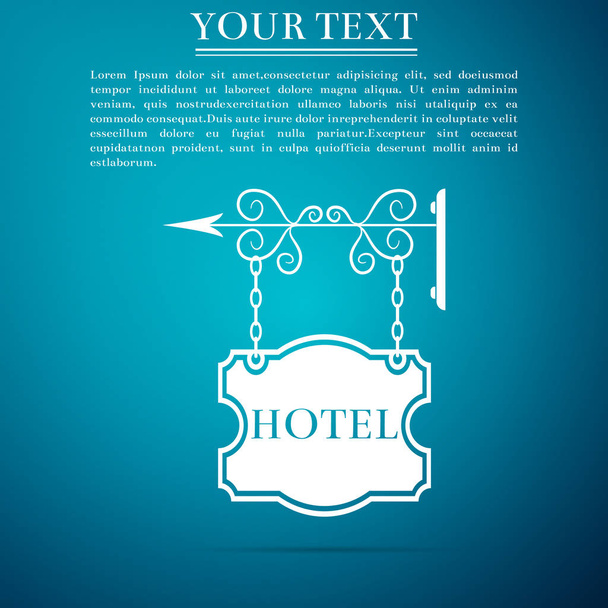 Hotel ikona podepsat izolované na modrém pozadí. Plochý design. Vektorové ilustrace - Vektor, obrázek