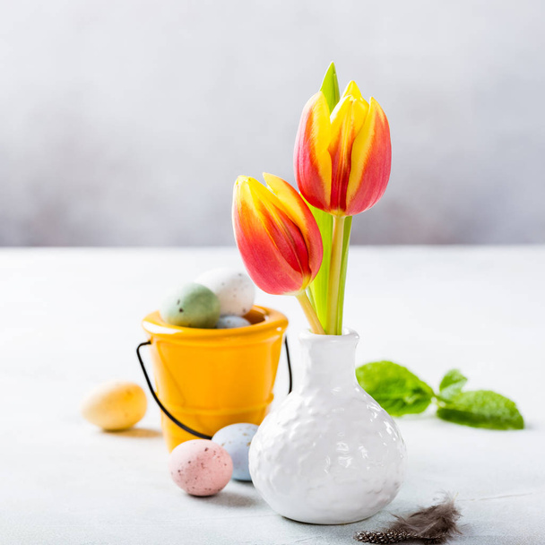 Easter composition with spring tulips - Photo, Image