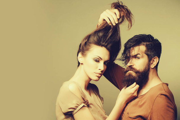 sexy couple with long hair and beard - Фото, изображение