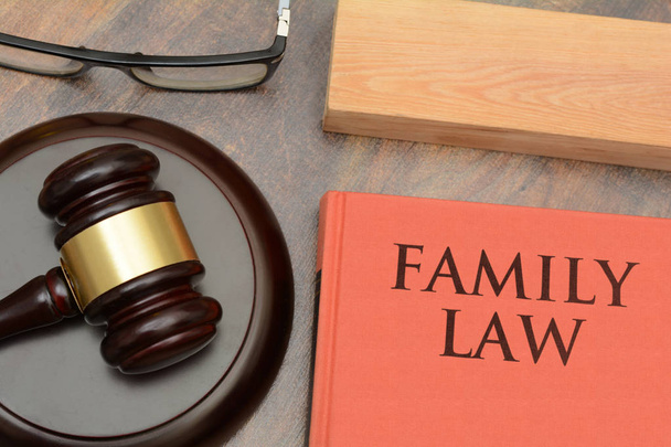 Family Law wooden gavel and red book - Fotoğraf, Görsel