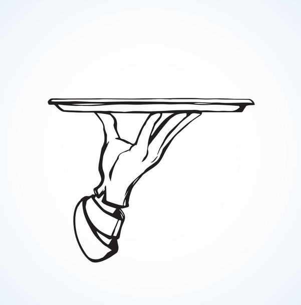 Hand of waiter with dish. Vector drawing - Vector, Image