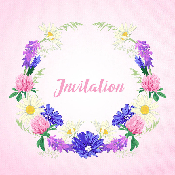 Cute invitation with floral wreath. - Vecteur, image